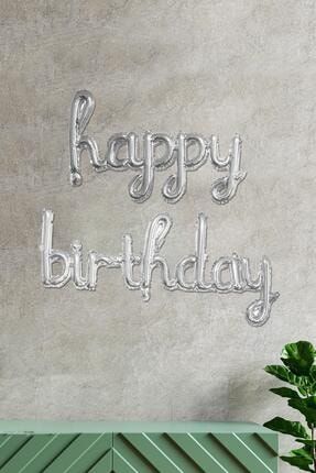 Happy Birthday El Yazısı Imza Folyo Balon Gümüş Renk Doğum Günü Parti Balonu HAPPY-BDAY-GMS-BALON
