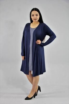 Büyük Beden Kadın Giyim Hırkalı Elbise Lacivert Elb021 ELB021
