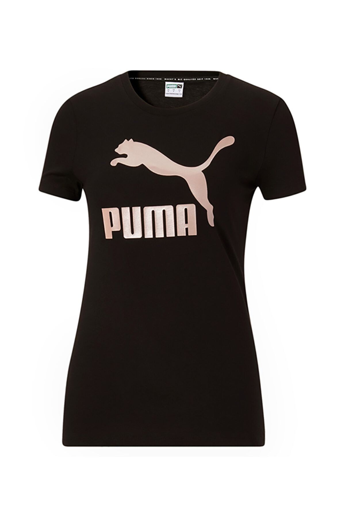 Puma Classics Metallic Logo Women's Short Sleeve T-shirt Black - Trendyol
