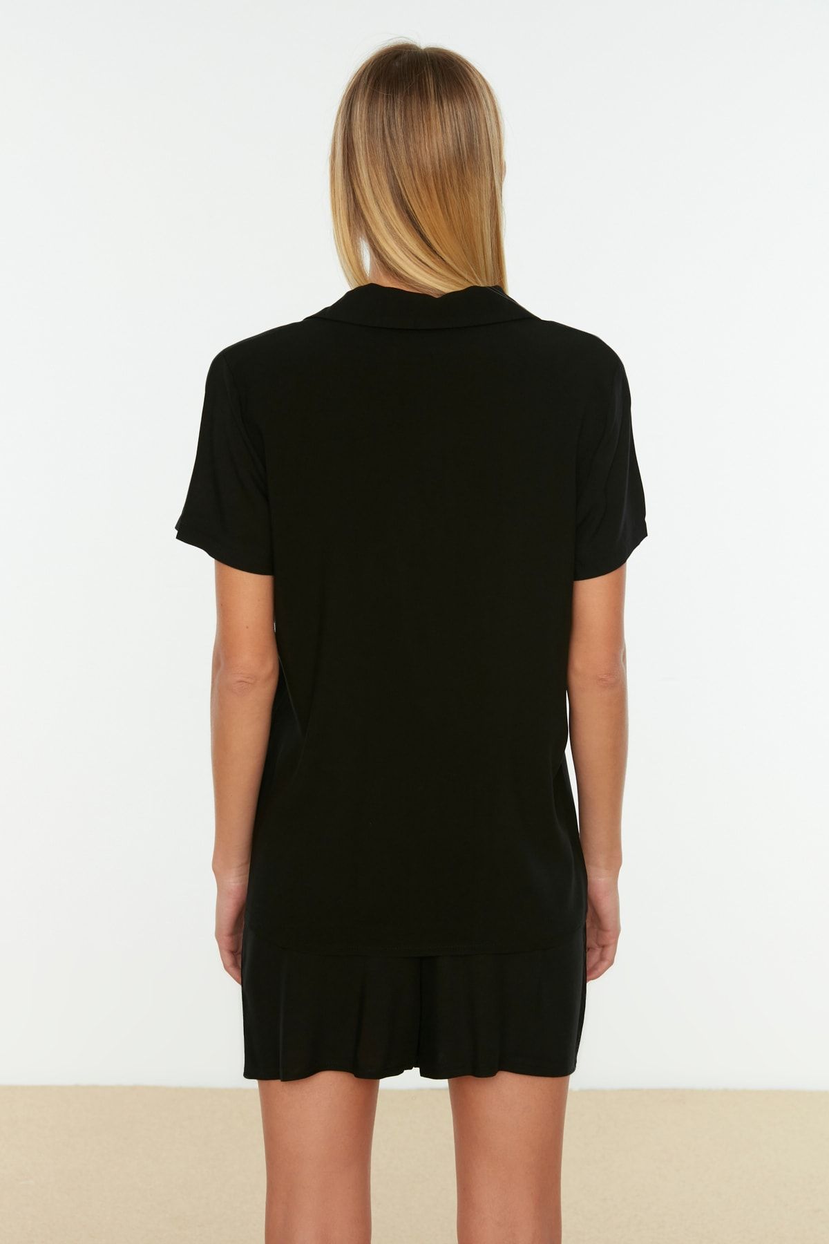 Trendyol Collection-Černá viskózová košile-šortky Tkané pyžamá THMSS19PT0004 5