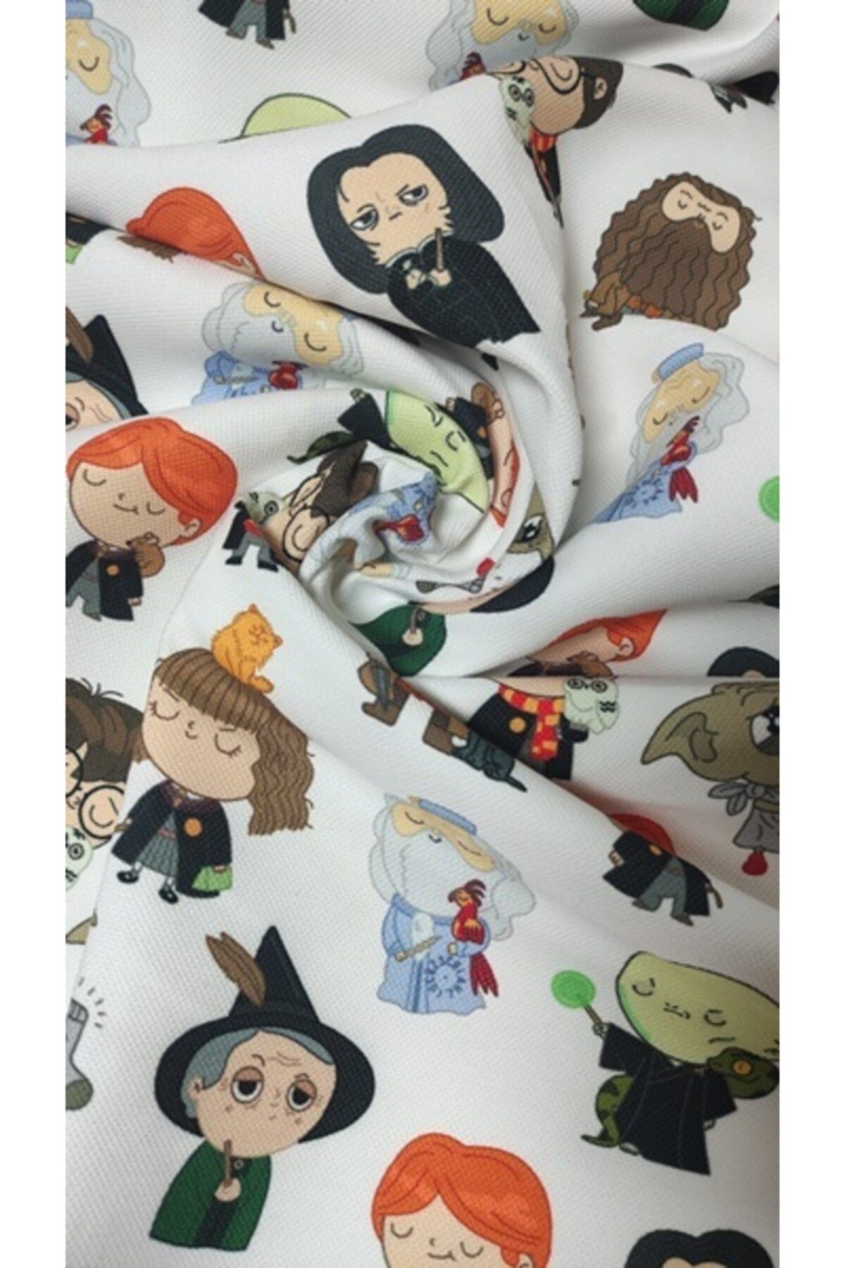 Tataroğlu Dijital Kumaş-Cute Harry Potter Characters Patterned Fabric on White Background - 3