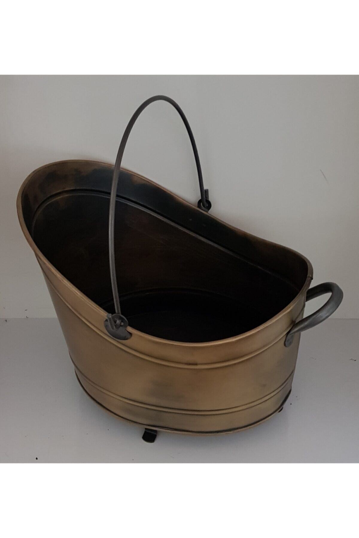 Şömine Kovası 45 Cm Antik Eskitme Büyük Boy Dekoratif Ayaklı Oval Odun Kovası 2