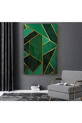 Altın Rengi Yaldızlı Yeşil Simetrik Modern Kanvas Gülen Tablo Knvs00139