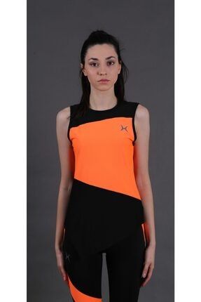 Kadın Sporcu Sıfır Kol Atlet Siyah/turuncu Hlv1336 HLV1336