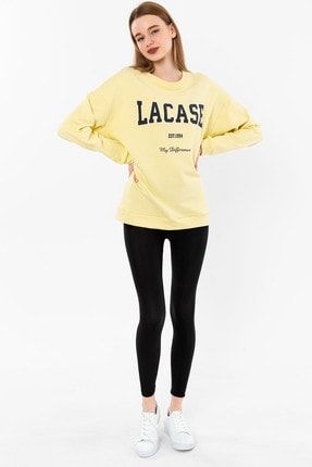 Kadın Sarı Kabartmalı Baskı Oversize Sweatshirt BG-LC0010