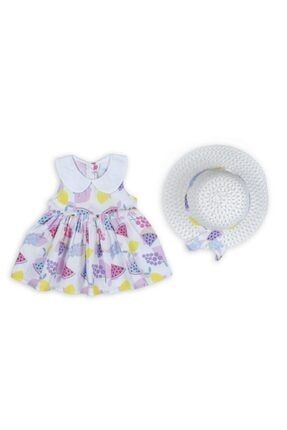 Jojovu Karpuzlu Şapkalı Kız Bebek Elbisesi Pamuklu MEYVELİ
