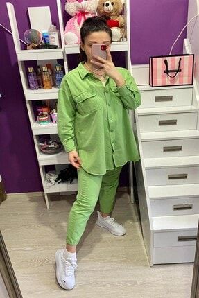 Yıkamalı Gömlek ve Pantolon Takım - Yeşil 2022/6162