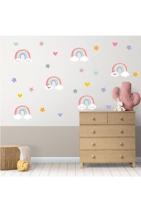 Sevimli Bulutlu Mini Gökkuşağı Duvar Sticker Seti