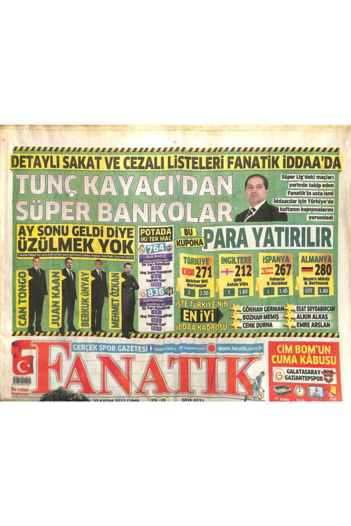 Gökçe Koleksiyon Fanatik Gazetesi 30 Kasım 2012 - Bursaspor'da Pinto Kriz