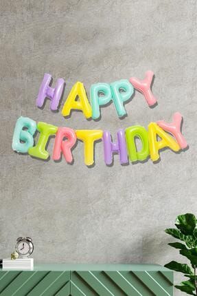 Makaron Renklerde Happy Birthday Yazılı Doğum Günü Balonu MAKARON-BDAY-BALON