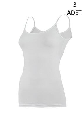 Genel Markalar Kadın Beyaz Likralı Coton Askılı Atlet 3'lü