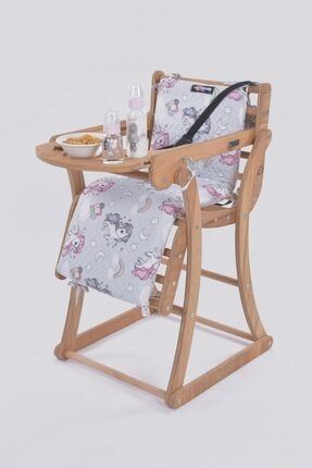 Mama Sandalyesi, Doğal Ahşap Sürgülü Tepsili / Gökkuşağı Unicorn MSandalyesi06