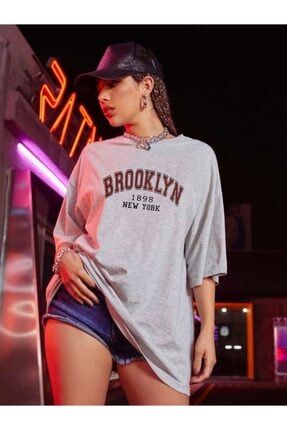 Oversize Gri Brooklyn New York T-shirt TYC00344516791