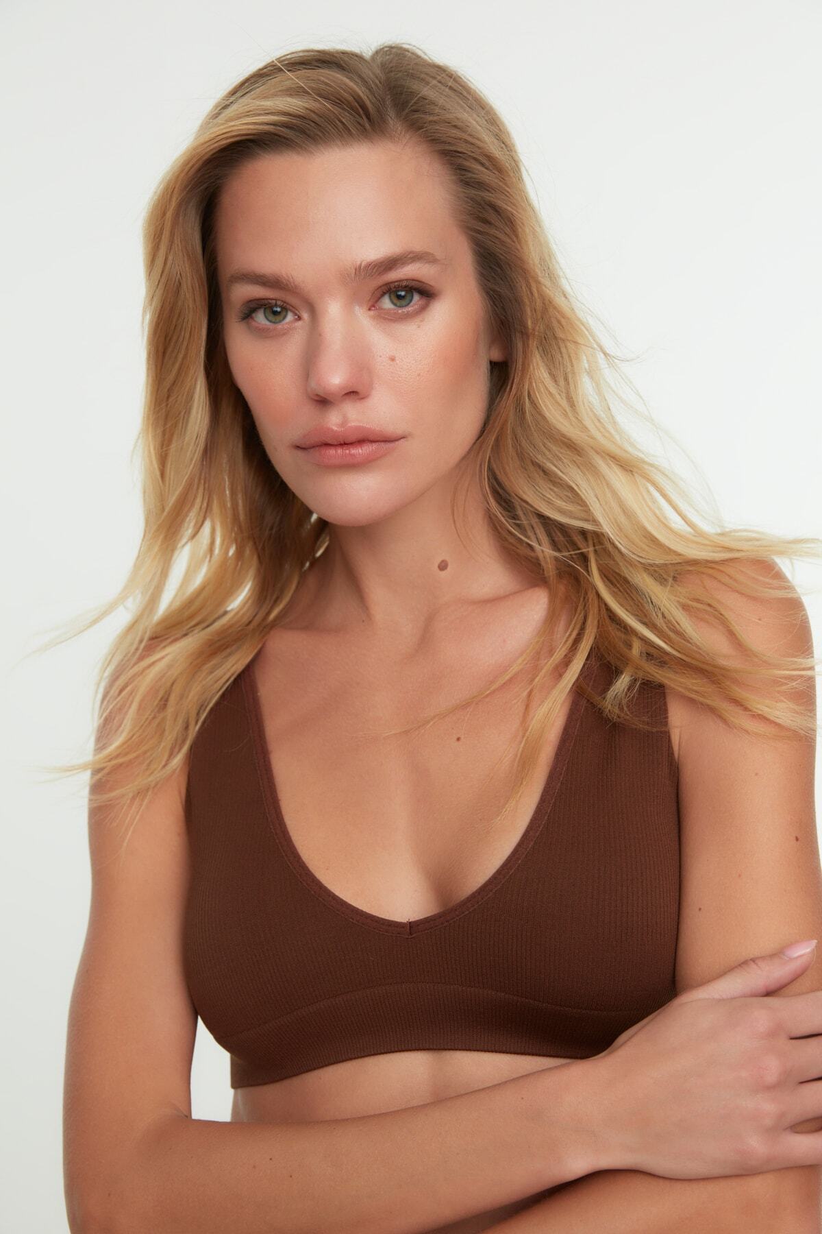 Trendyol Collection-Кафяв безшевен плетен сутиен без банели с дебели презрамки THMAW22SU0025 4