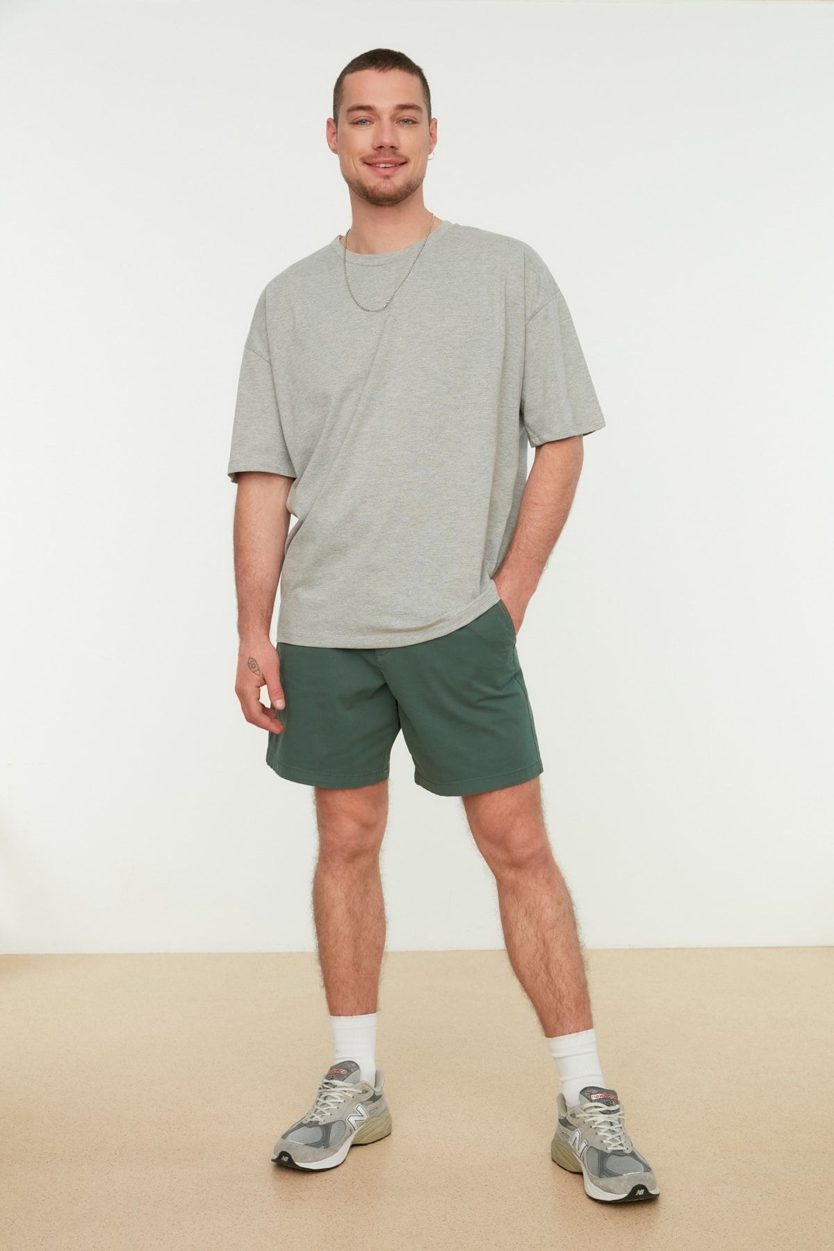 Gri Erkek Oversize Bisiklet Yaka Kısa Kollu Baskılı T-Shirt TMNSS21TS1797