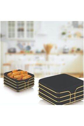 Ekmeklik Ekmek Sepeti Çok Amaçlı Metal Kutu Lüx Gold Paslanmaz Sepet Siyah Kumaş TYC00326272979