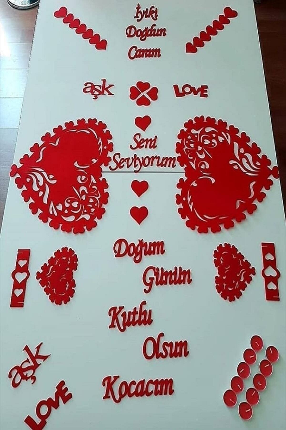 Parti Kırtasiye 25 Parça Romantik Doğum Günü Masa Süslemesi Keçe Seti