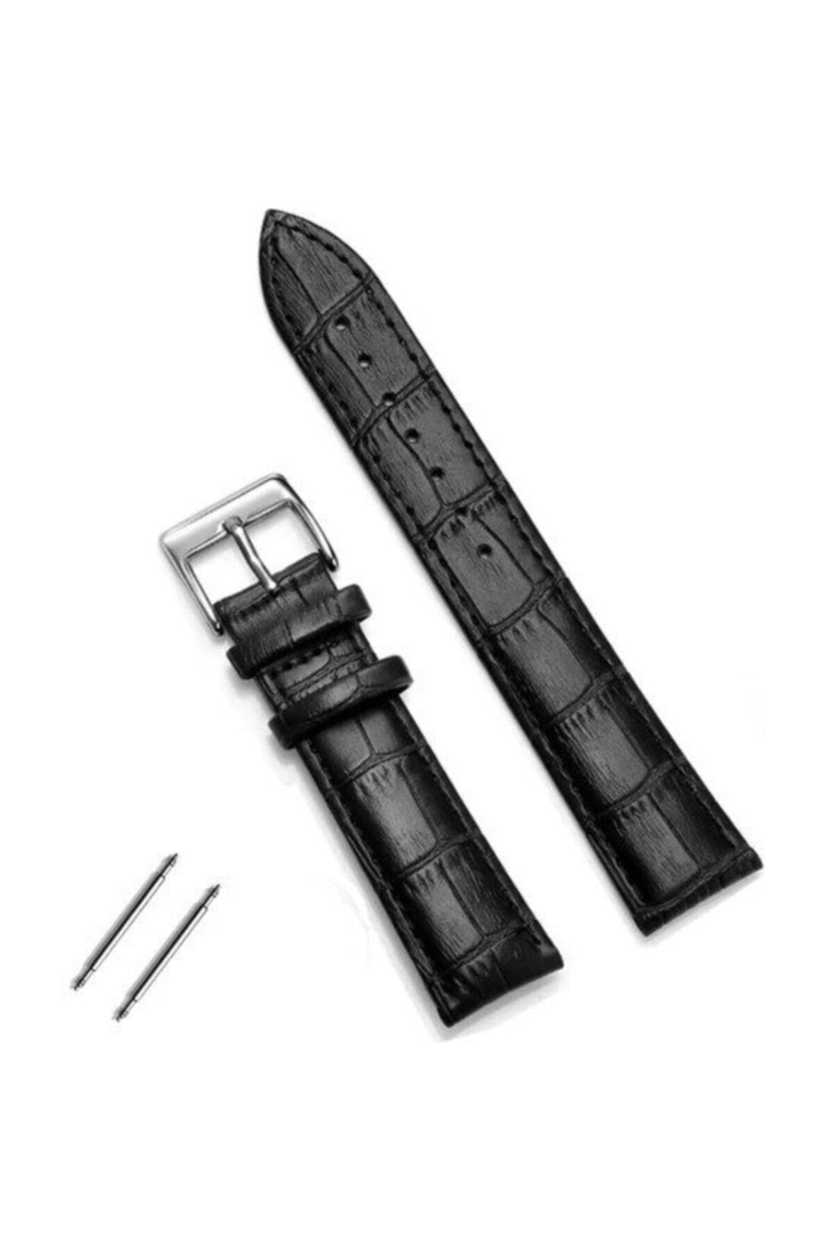onlinekordon 24mm Plain Classic Black Synthetic Leather Watch Band