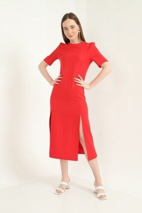 Yırtmaçlı Elbise - Kırmızı 2022/6184