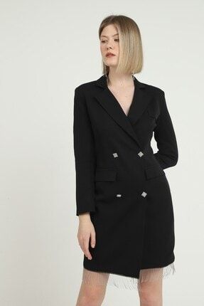 Eteği Zincir Detaylı Ceket Elbise - Siyah 2022/6164