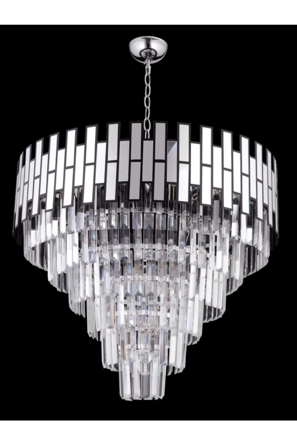 Crystal Palace Kristal Taşlı Lüks Lux Salon Avizesi - 60cm Gümüş Cam Taş Avize - Yuvarlak Model Yemek Odası Avizesi