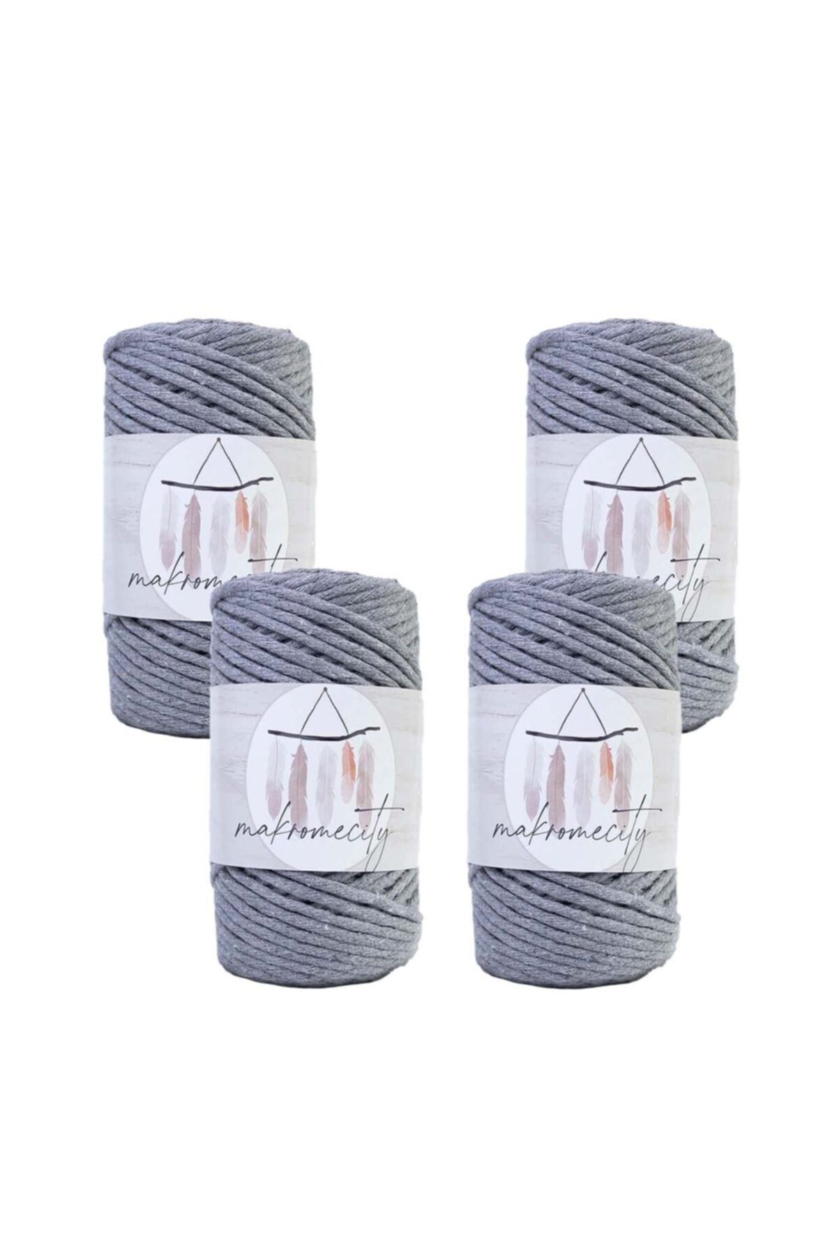 Makromecity-Premium Screened Macrame Thread 3mm Macrame Screenable Hobby Thread Set of 4 Dark Gray 1