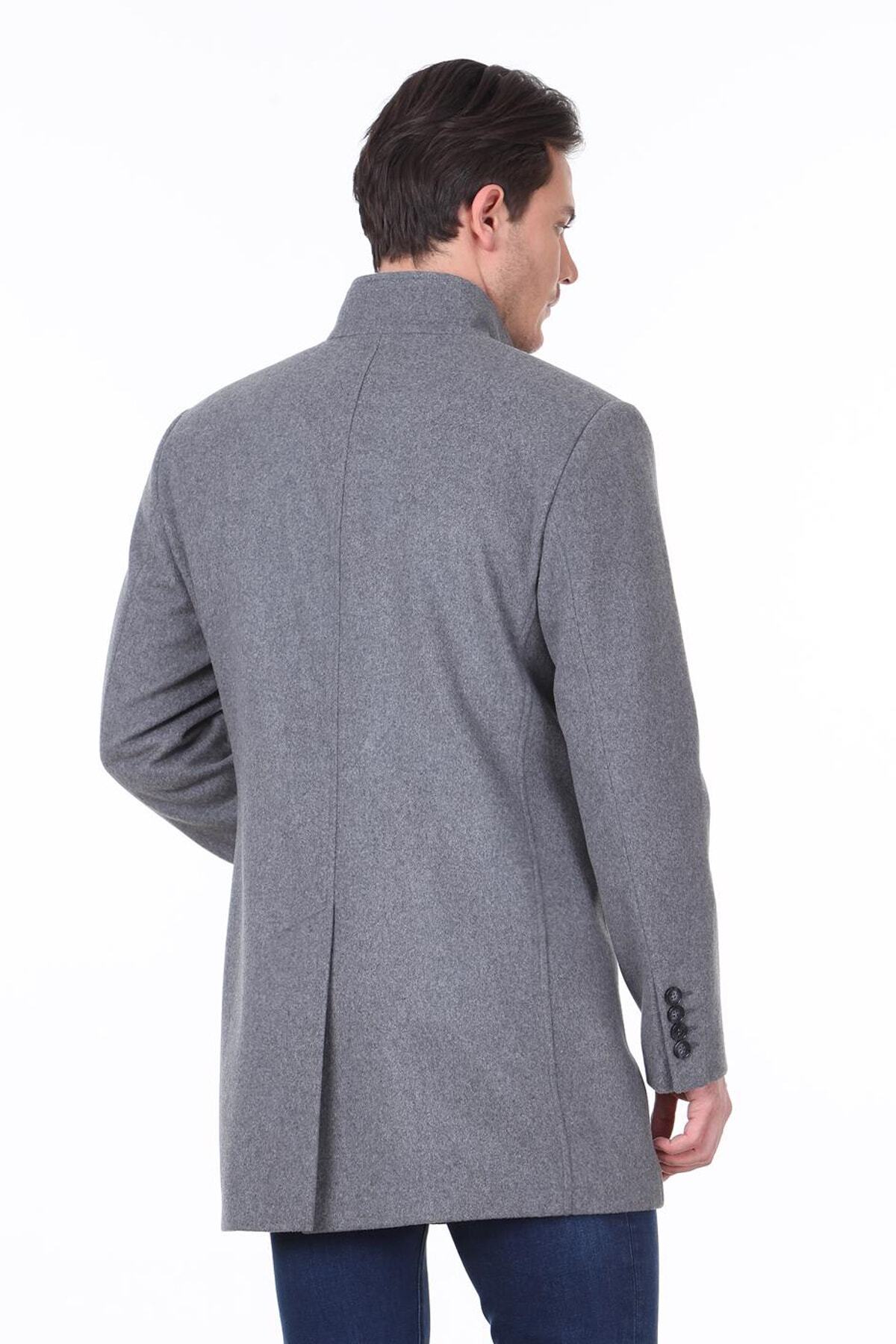 Kip  Gri Regular Fit Casual Dokuma Palto - Görsel 4