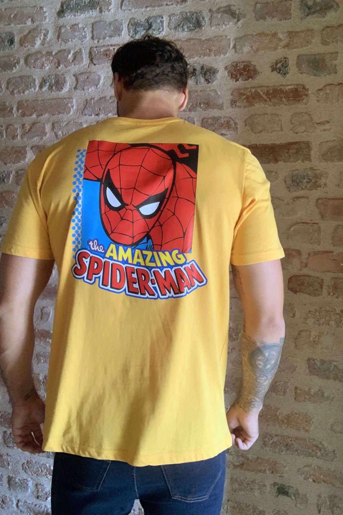 Trendyol Man Hardal Erkek Spider Man Sirt Baskili Lisansli T Shirt Tmnss20ts0343 Trendyol