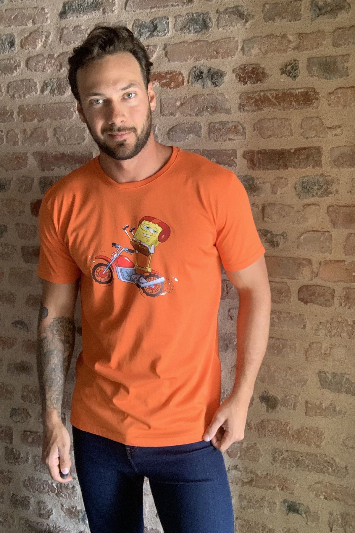 Trendyol Man Turuncu Erkek Sunger Bob Baskili Lisansli T Shirt Tmnss20ts0698 Trendyol
