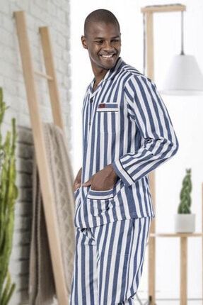 Mecit Pijama 2758 Buyuk Beden Onden Acik Erkek Pijama Takimi Mavi Trendyol
