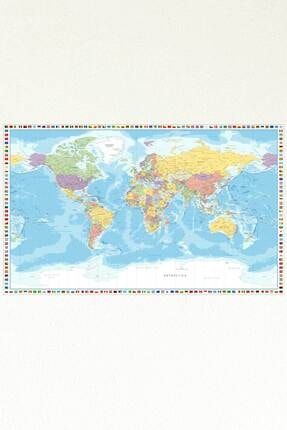 Detaylı Dünya Haritası Ve Bayrakları Duvar Sticker 130x80 cm DS-211