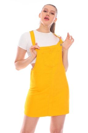 Kısa Sarı Salopet Elbise PS061001
