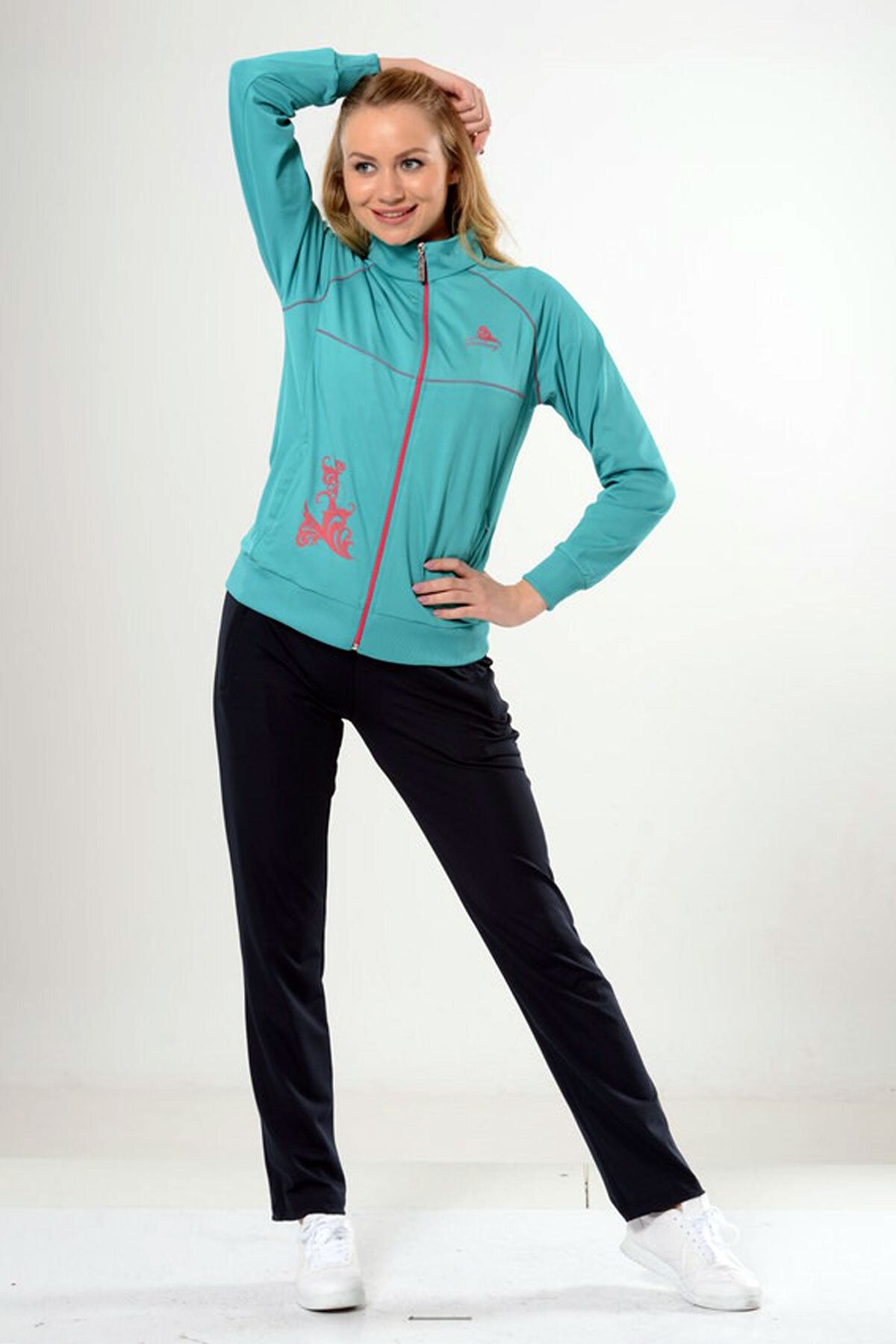 Fantasy Mint Women s Half Turtleneck Printed Jersey Tracksuit
