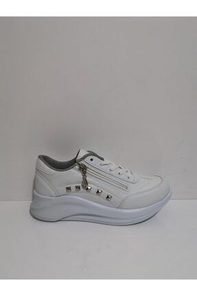 Kadın Beyaz Ortopedik Dolgu Topuk Yüksek Sneaker Ayakkabı 101 AL101