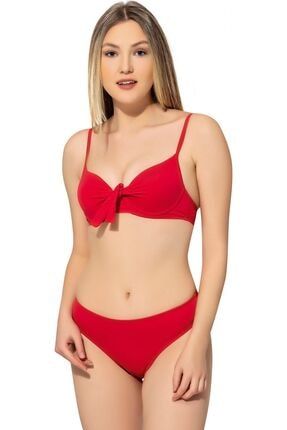 Ince Askılı Push Up Fiyonklu Bikini 5040 Kırmızı Büyük Beden Argisa-5040