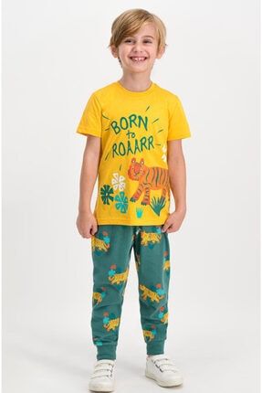 Erkek Çocuk Sarı Tiger Roar Pijama Takımı ROLYPOLY1684