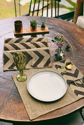 Else Home Collection Hasir Amerikan Servis Siyah Beyaz Cizgili Kumas Detayli 2 Adet Trendyol