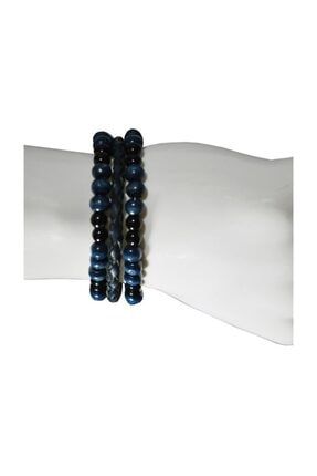 Örmeli Boncuklu Bileklik Serisi Siyah Mavi B80