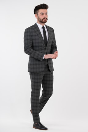 Hatemoglu Erkek Lacivert Kareli Slim Fit Takim Elbise Fiyati