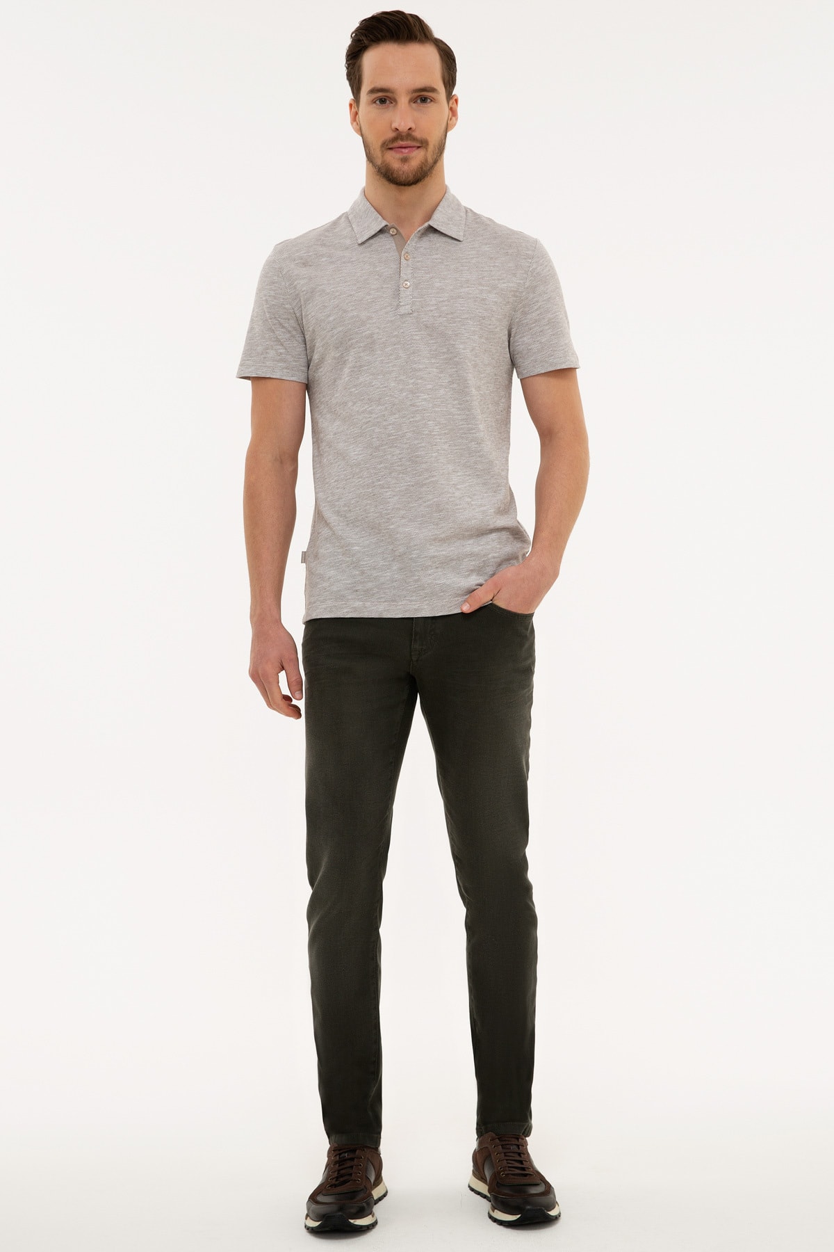 تیشرت مردانه قهوه ای پیرکاردین | G021SZ011.000.977540 اورجینال - تصویر 4