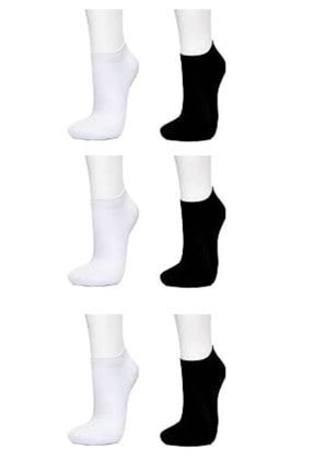 Kadın Bambu Siyah Beyaz Dikişsiz Kısa Çorap 6'lı 515473015