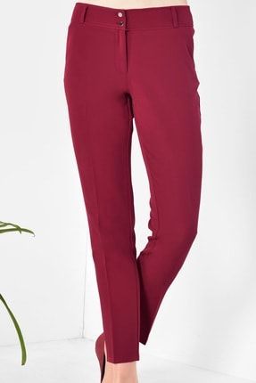 Kadın Koyu Kırmızı Kumaş Klasik Pantolon YLDZ2161
