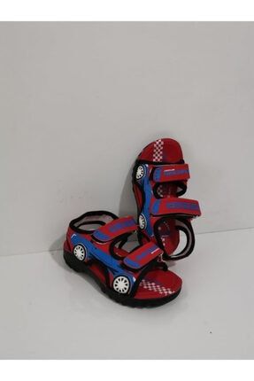 Erkek Çocuk Kırmızı Ortopedik Cırtlı Günlük Arabalı Sandalet SANDALARABA