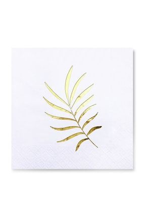 Altın Varak Tropikal Yaprak Desenli 16'lı Beyaz Renkli Kağıt Peçete - 33 X 33 Cm SB-2640