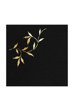 Altın Varak Yapraklar Desenli 16'lı Siyah Renkli Kağıt Peçete 33 X 33 Cm SB-2607
