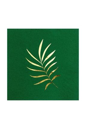 Altın Varak Tropikal Yaprak Desenli 16'lı Yeşil Renkli Kağıt Peçete 33 X 33 Cm SB-2646