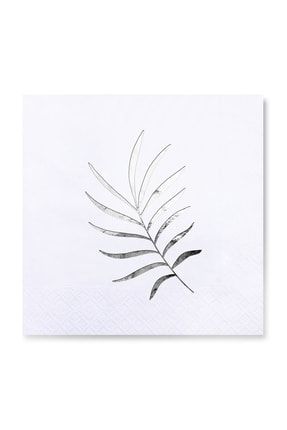 33 X 33 Cm Gümüş Varak Tropikal Yaprak Desenli 16'lı Beyaz Renkli Kağıt Peçete SB-2648