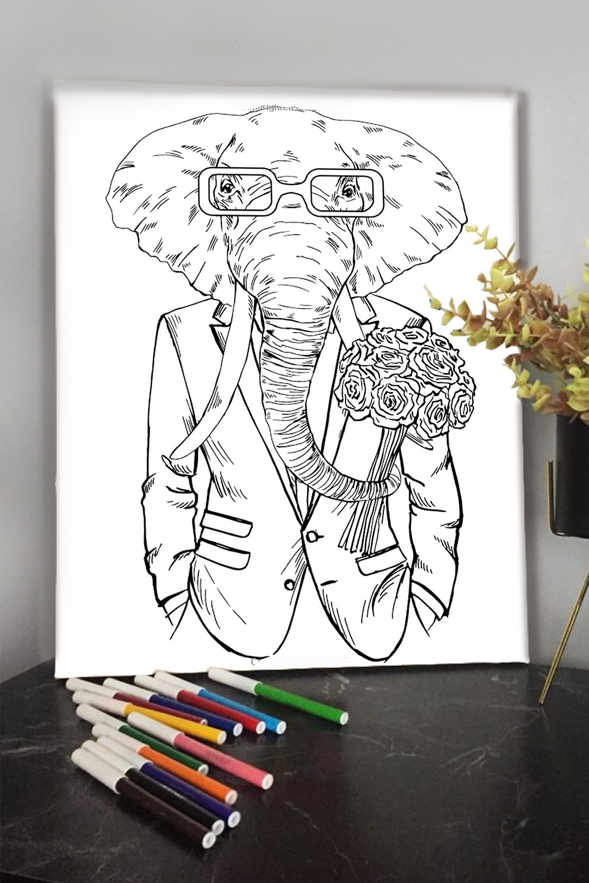 Fil 40x30cm Çocuklar Için Özel Boyanabilir Tablo Mandala Tablo