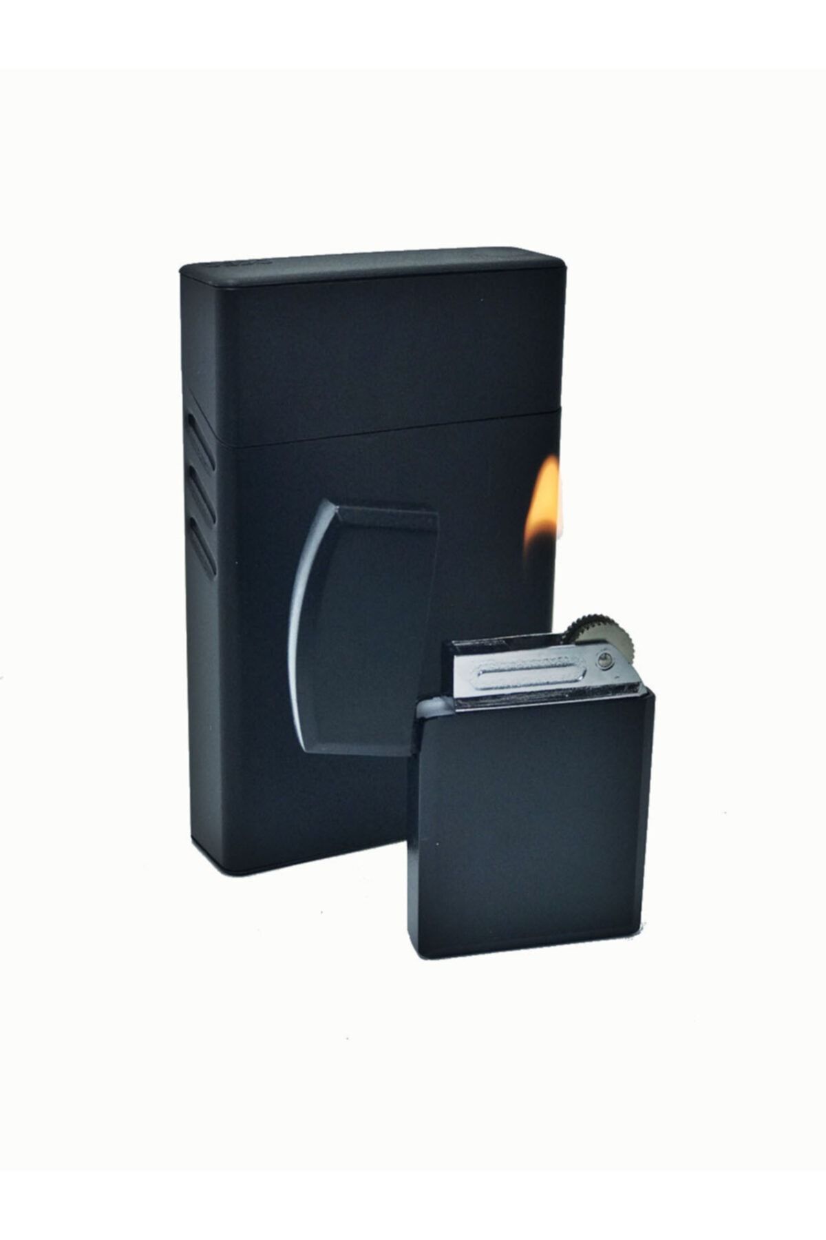 Metal Slim Kısa Sigara Kutusu Zippo Modeli Çakmak Set