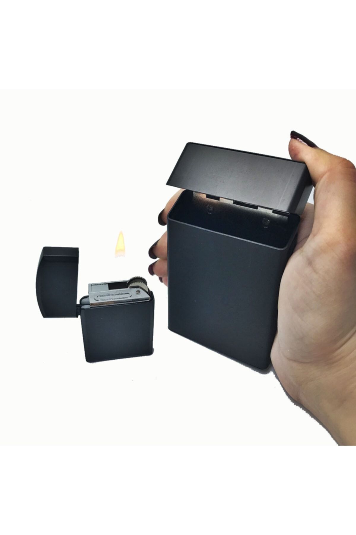 Metal Slim Kısa Sigara Kutusu Zippo Modeli Çakmak Set - 2